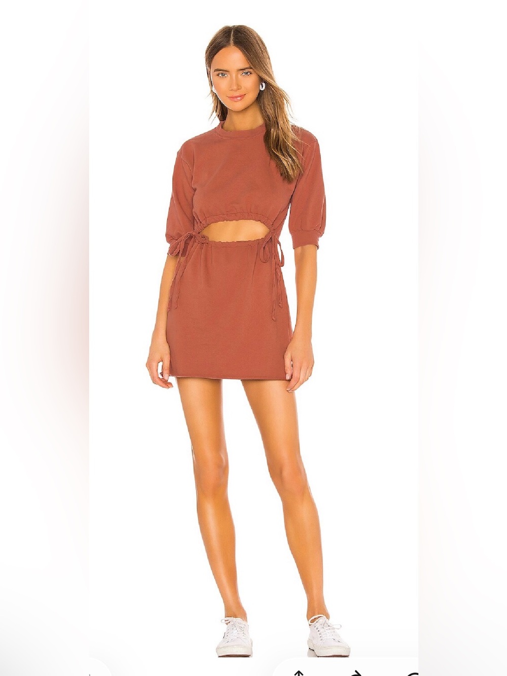 Lovers + Friends Langley Mini Dress S Rose Tan Cutout Drawstring Cotton